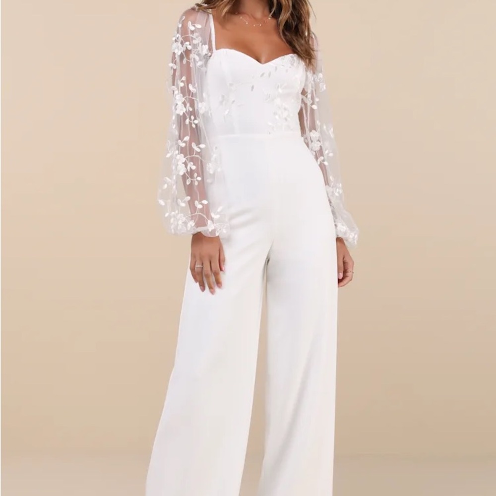 Lulus Darling Charisma White Mesh Embroidered Jumpsuit